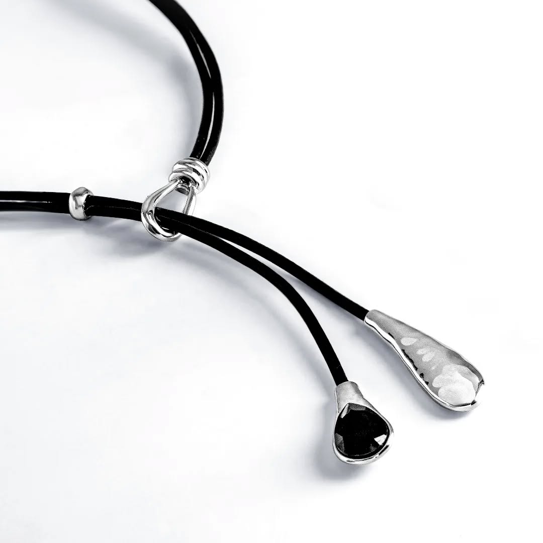 Tiba's Long Leather and Silver Necklace