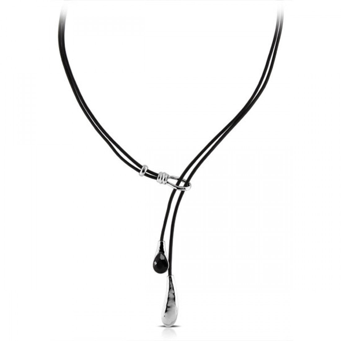 Tiba's Long Leather and Silver Necklace